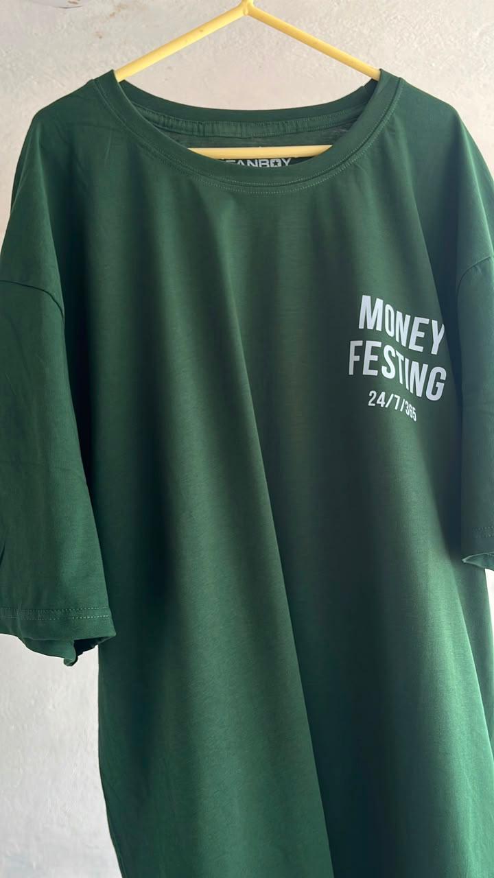Money Festing bottle-green tee on a hanger